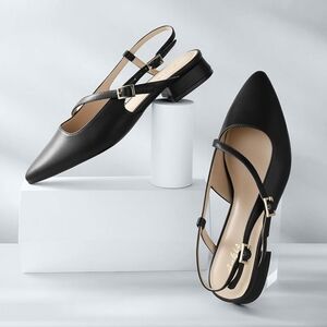 Black Women's Slingback Shoes 1 Inch Low Heel
